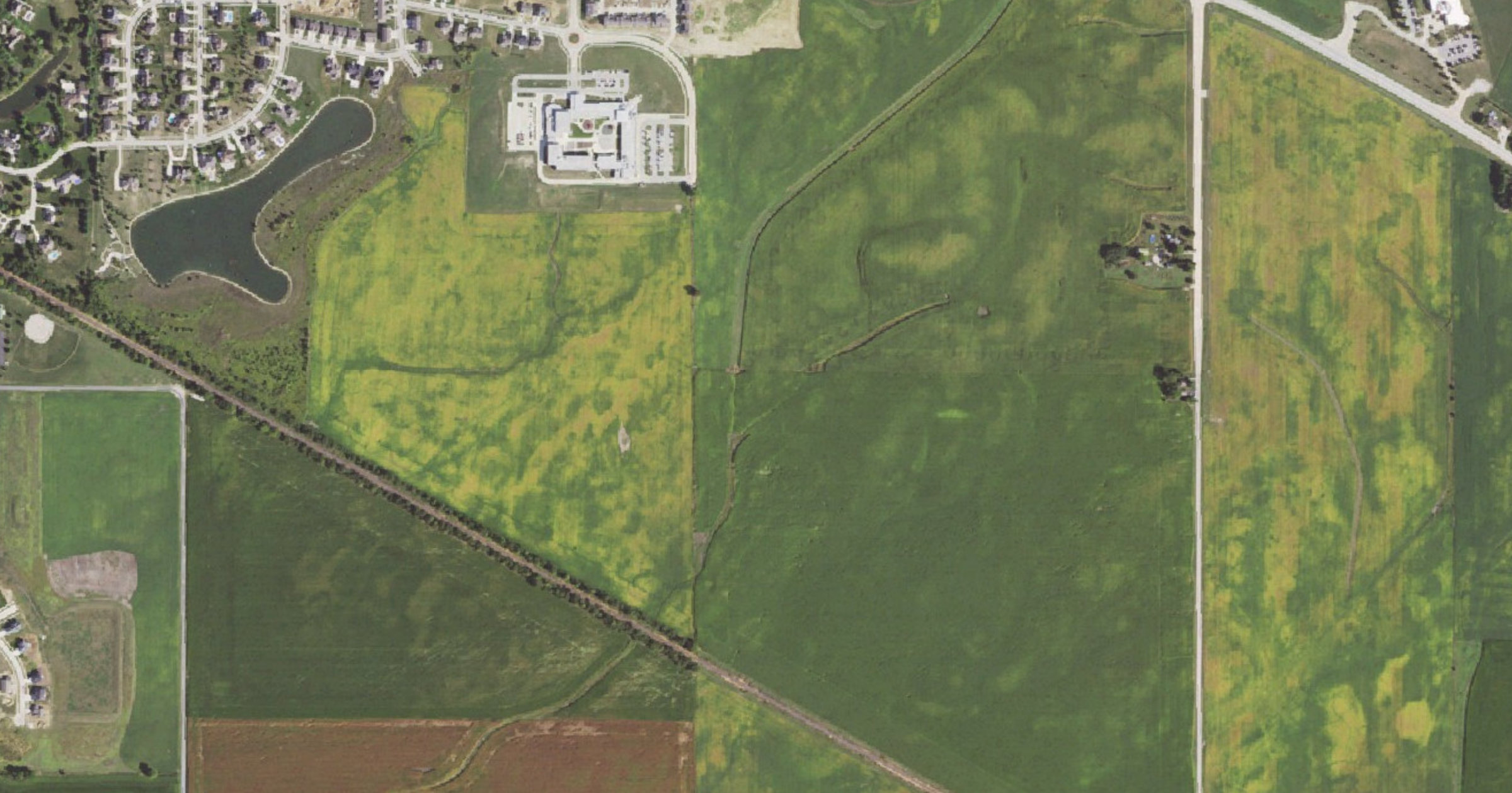Aerial view of the Rising Edge data center campus (Clean Cloud Energy, Mahomet) site in Mahomet Township, IL